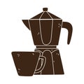 Coffee brewing methods, moka pot and coffee cup silhouette icon style