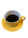 Coffee in Bright Yellow Cup on White Background