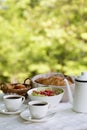 Coffee and brunch on resort terrace,