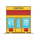 Coffee business, cafe building flat line illustration, concept vector isolated icon Royalty Free Stock Photo