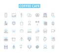 Coffee cafe linear icons set. Espresso, Latte, Cappuccino, Macchiato, Frappuccino, Americano, Mocha line vector and