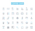 Coffee cafe linear icons set. Espresso, Latte, Cappuccino, Macchiato, Frappuccino, Americano, Mocha line vector and