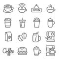 Coffee Cafe Vector Line Icon Set. Contains such Icons as Hot Coffee, Ã Â¸ÂºBeans, Coffee Machine, Hamburger and more. Expanded Stroke