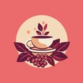 Coffee Cafeteria Logo: Vector Design with Cup on Saucer and Coffee Beans