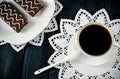 Table setting with cookies with chocolate and coffee drink. Royalty Free Stock Photo