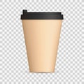 Coffee Cap with black lid mock up. Empty mug template with space for logo or text. Vector illustration