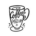 Coffee cappuccino hand drawn vector illustration and lettering. Isolated on white background.