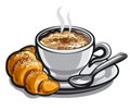 Coffee cappuchino with croissant