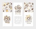 Coffee Card Templates with Text Set, Coffee Shop, Cafe Banner, Poster, Business Card, Menu Page with Aroma Beverages