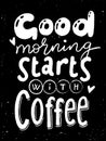 Coffee chalkboard lettering poster with Good morning starts with coffee text