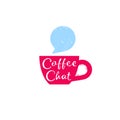 Coffee chat emblem. Morning coffee logo. Chat logo. Vintage cup with bubble.