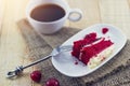 Coffee with cherry cake on wooden background Royalty Free Stock Photo