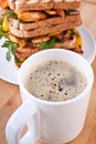 Coffee and chicken sandwiches Royalty Free Stock Photo