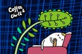 Coffee and chill hand drawn vector illustration in cartoon comic style man laying on bed under big plant