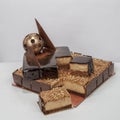 Coffee with chocolate author`s cake, handmade, design, sugar free. Tasty and field.