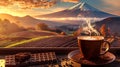 Coffee and chocolate with mount fuji view Royalty Free Stock Photo