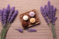Coffee chocolates and lavender with copy space. Generative AI Royalty Free Stock Photo