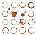 Coffee circles. Dirty rings splashes and drops from tea or coffee cup vector template Royalty Free Stock Photo