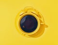 Coffee clock on yellow background Concept of refreshing energy