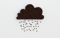 Coffee cloud and rain made of realistic coffee beans 3d rendering