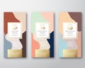 Coffee, Cocoa and Pistachio Chocolate Labels Set. Abstract Vector Packaging Design Layout with Soft Realistic Shadows