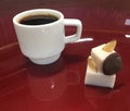 Coffee with coconut jello, almonds, and ganache Royalty Free Stock Photo