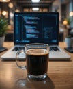 Coffee and Code: Productive Tech Work Royalty Free Stock Photo