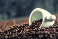 Coffee. Coffee beans. Coffee cup full of coffee beans. Toned image Royalty Free Stock Photo