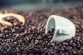 Coffee. Coffee beans. Coffee cup full of coffee beans. Toned image Royalty Free Stock Photo