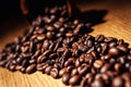 coffee, coffee beans, roasted coffee, roasted coffee beans, coffee beans isolated on Wooden background, coffee beans close up, co Royalty Free Stock Photo