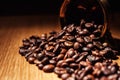 coffee, coffee beans, roasted coffee, roasted coffee beans, coffee beans isolated on Wooden background, coffee beans close up, co Royalty Free Stock Photo