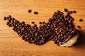 coffee, coffee beans, roasted coffee, roasted coffee beans, coffee beans isolated on Wooden background, coffee beans close up, co Royalty Free Stock Photo