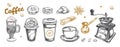 Coffee and Coffee to go set. Vector hand drawn Royalty Free Stock Photo