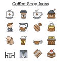 Coffee color line icon set