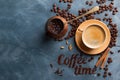 Coffee composition with cup and old coffee pot Royalty Free Stock Photo