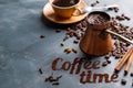 Coffee composition with cup and old coffee pot Royalty Free Stock Photo