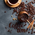 Coffee composition with cup and old coffee pot Royalty Free Stock Photo