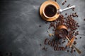 Coffee composition with cup and old coffee pot Royalty Free Stock Photo