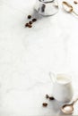 Coffee composition on white marble table