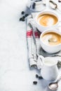 Coffee composition on white marble table Royalty Free Stock Photo