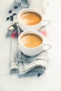 Coffee composition on white marble table Royalty Free Stock Photo