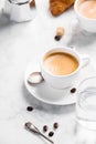 Coffee composition on white marble table