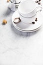 Coffee composition on white marble table Royalty Free Stock Photo