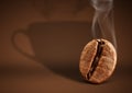 Coffee concept, bean with cup shadow on brown background Royalty Free Stock Photo