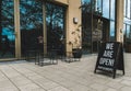 Coffee Concepts, Coffee bar, We are open sidewalk board, Parnassusweg Amsterdam Royalty Free Stock Photo
