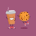 Coffee and cookie. Funny cartoon illustration