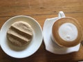 Coffee and cookie. Latte Art. Royalty Free Stock Photo