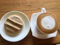 Coffee and cookie . Latte moon art. Royalty Free Stock Photo