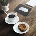 Coffee Cookie Plant Wooden Start Up Breakfast Concept Royalty Free Stock Photo