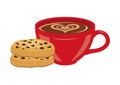 Cup of hot coffee and cookies icon set vector